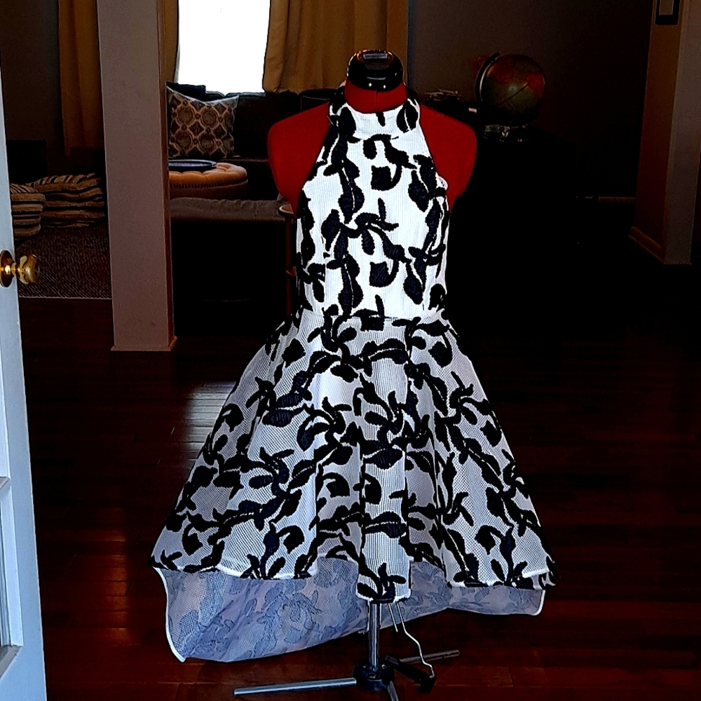 Akira Black and White Halter High Low Dress